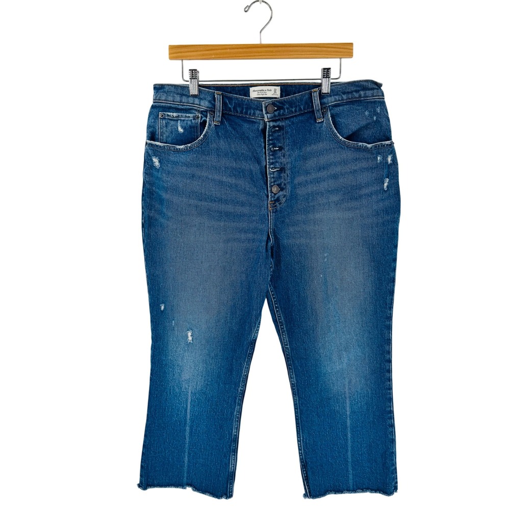 Abercrombie & Fitch Ultra High Rise‎ Kick Flare Jeans Blue 32/16 Short Raw Hem